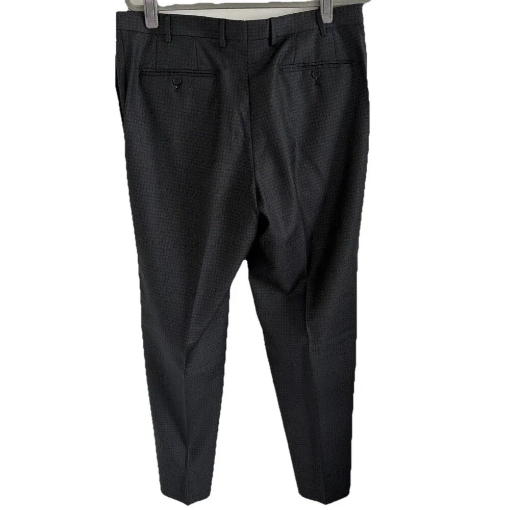 Canali Mens 35x32 IT 52 100% Wool Dress Pants Gray Check Flat Front Made N Italy - Picture 4 of 16